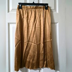 Vintage 70s Calvin Klein 100% Silk Wrap Front Midi Slip Skirt, Bronze/Tan, EUC!
